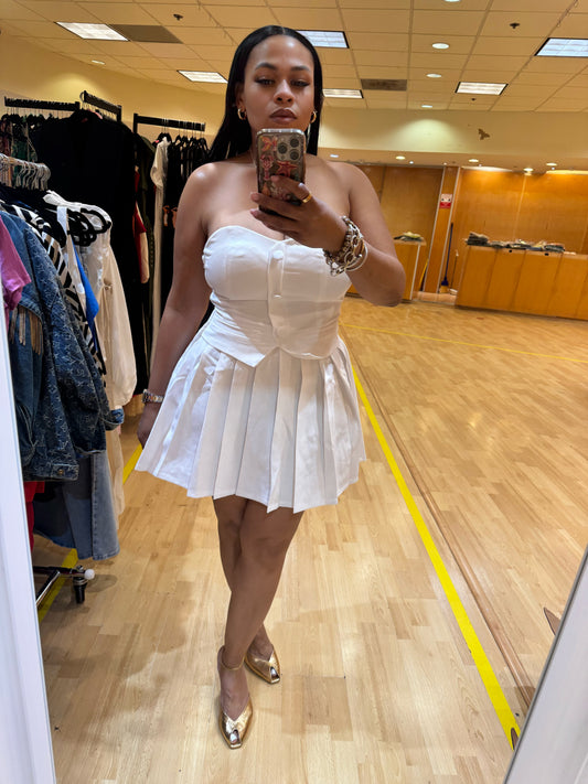 Pleated Vest Top Mini Dress (White)