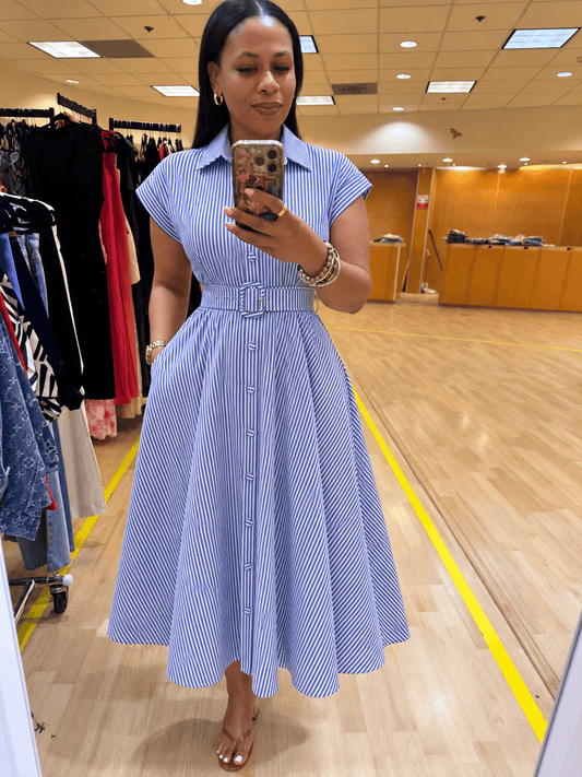 Pin Stripe Shirt Dress (Blue & White)