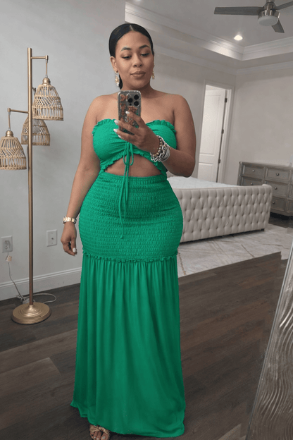 SMOCKED RUFFLE TIERED DRESS (Green)