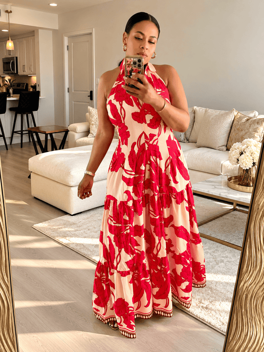 Tropical Bloom Halter Maxi Dress