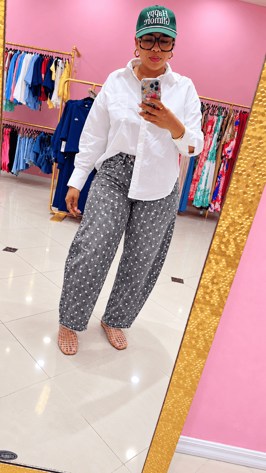 Denim Polka Dot Barrel Pants (Charcoal)