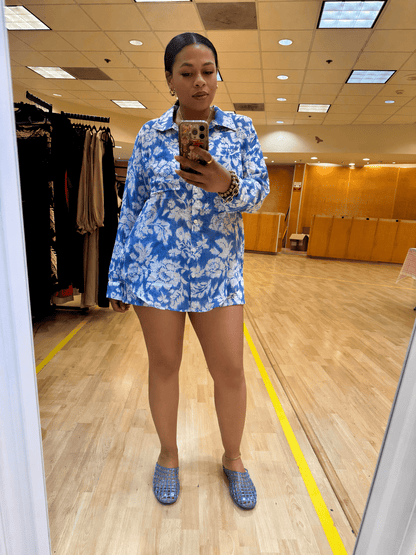 FLORAL LONG SLEEVE BUTTON DOWN W MATCHING Shorts