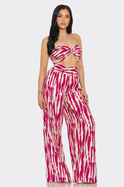 Tube Top And Wide Leg Pants (Fuchsia & White)