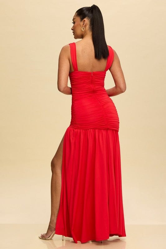 Ruched Maxi Dress (Red)