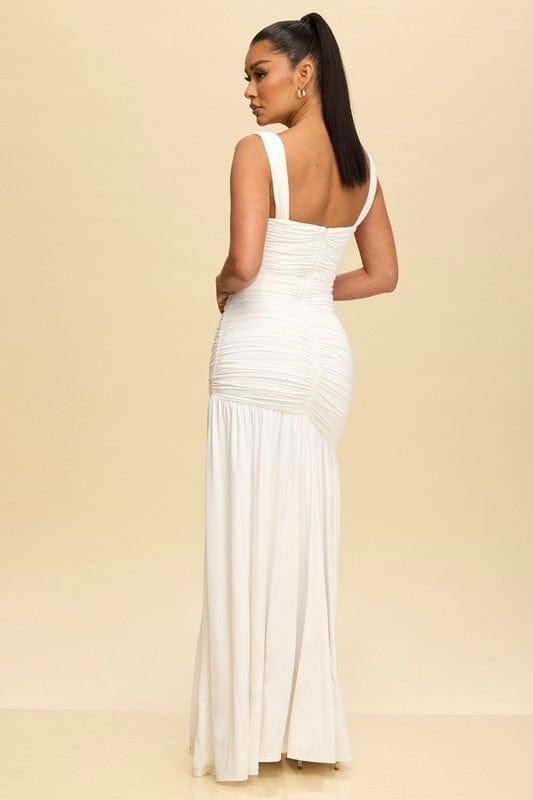 Ruched Maxi Dress (White)