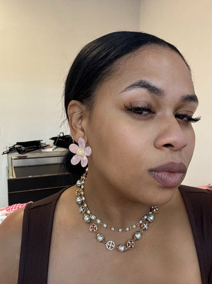 Acrylic Flower Earrings (Pink)
