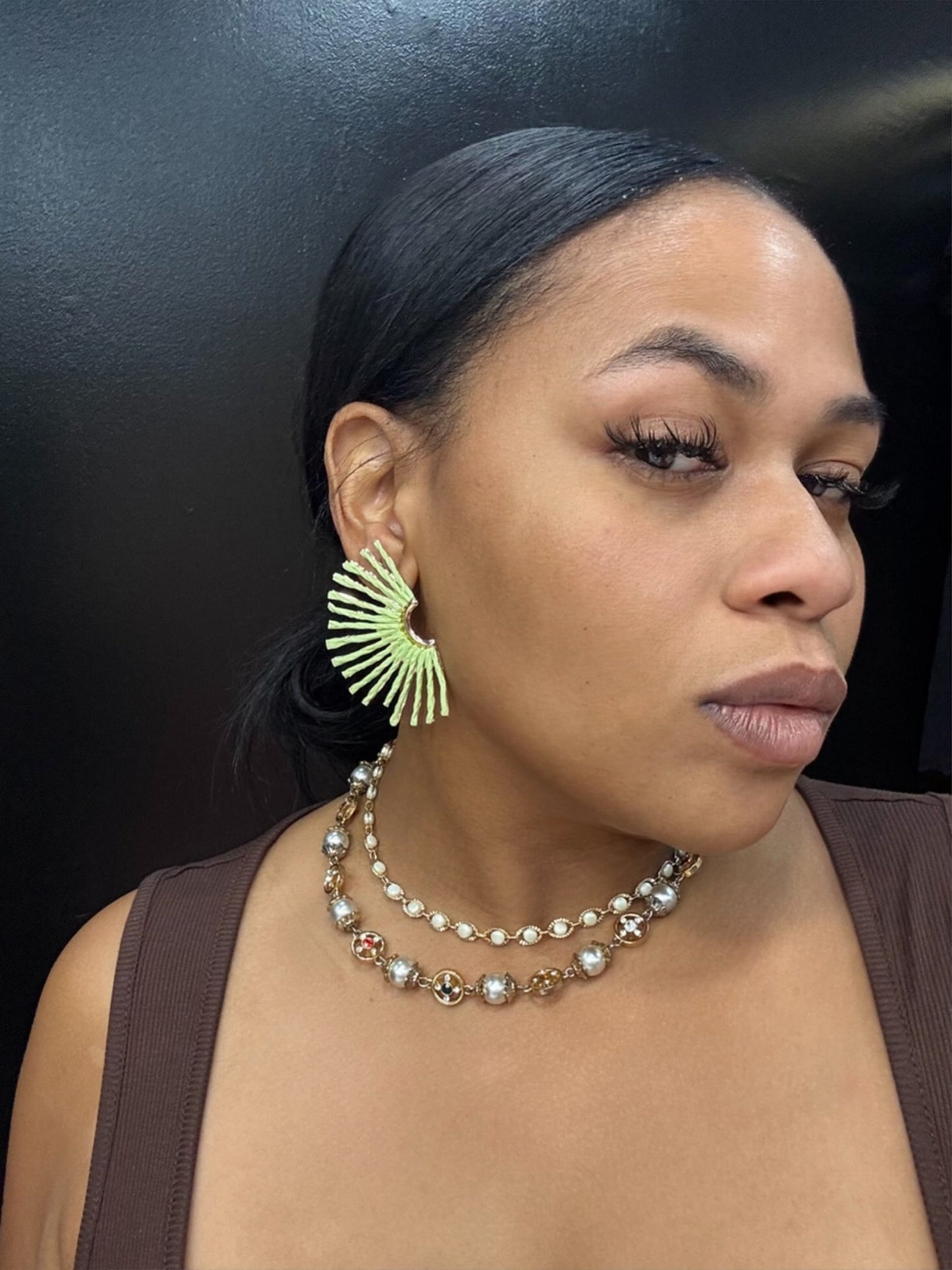 Straw Fan Earrings (Lime)