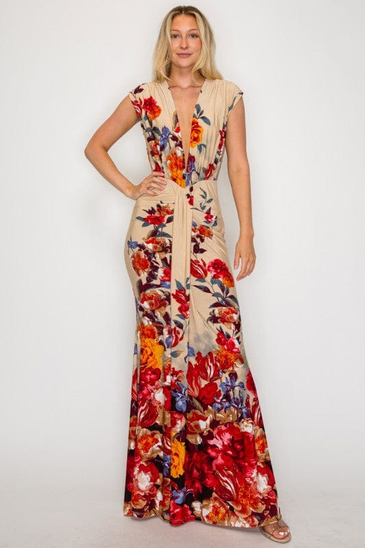 Floral V Neck Maxi Dress