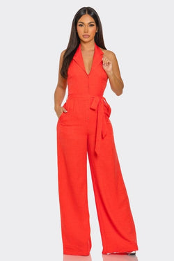 Halter Button Up Jumpsuit (Coral)