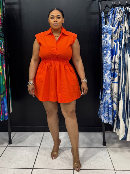 Flirty Collared Mini Dress (Tomato Orange)