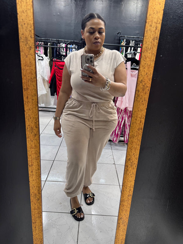 Short Sleeve Casual Jumpsuit (DARK TAUPE)