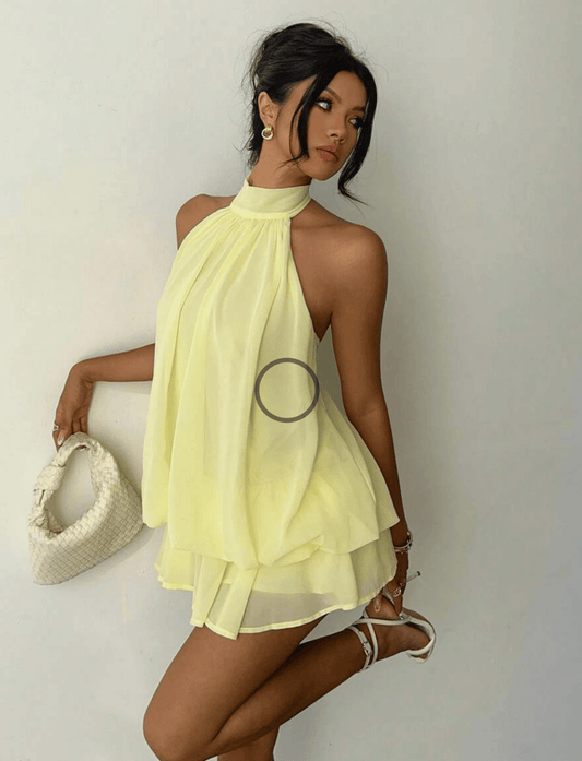 Yellow halter mini dress