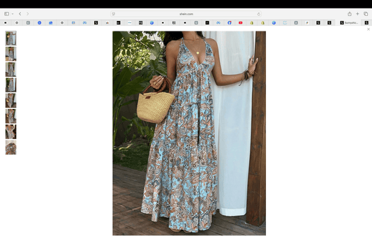 Long blue printed halter dress