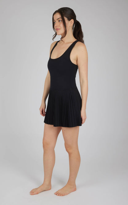 Women's Lux Racer Back Mini Pleated Tennis Dress with Cups (Emerald Green)