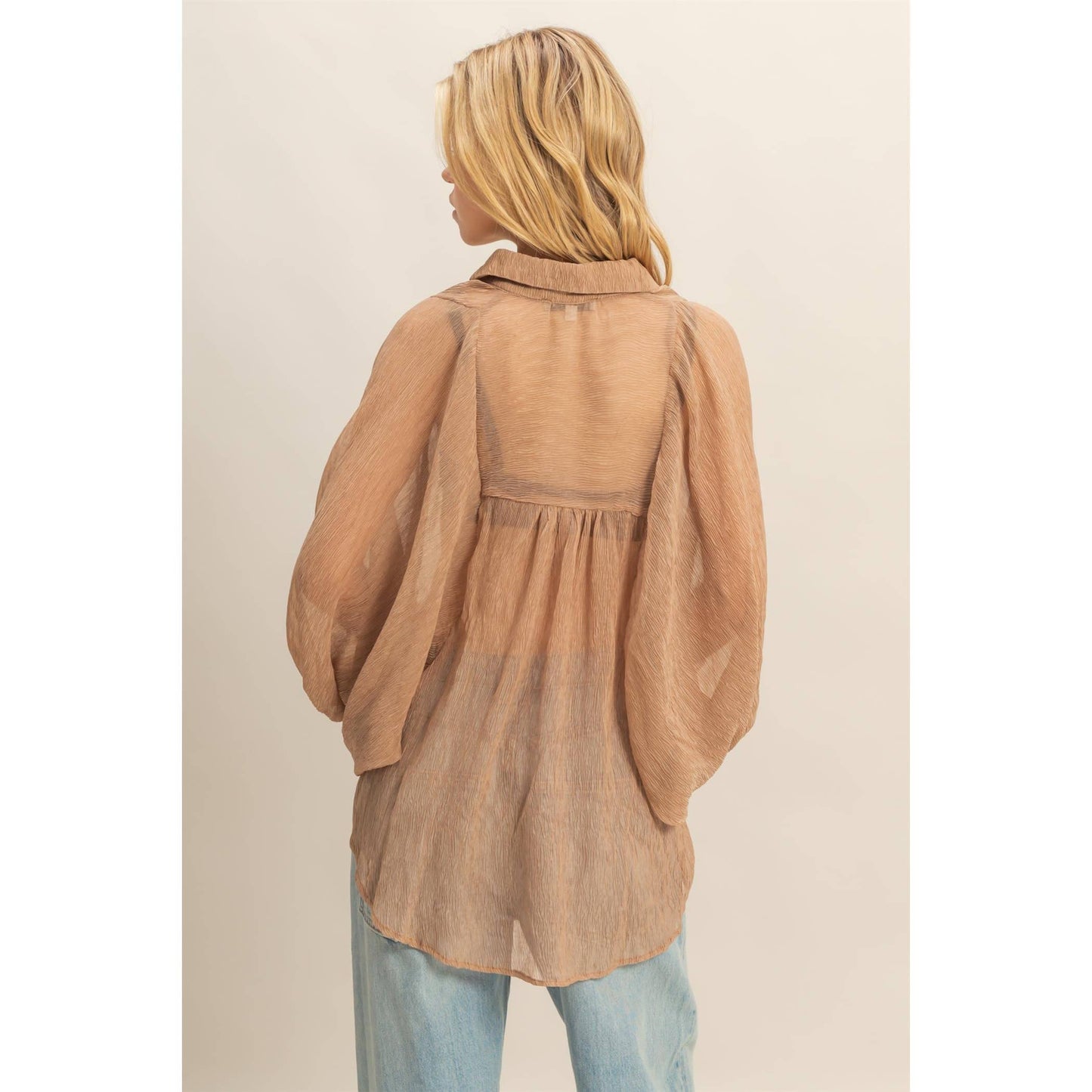 Chic Textured Button-Down Shirt (IVORY)