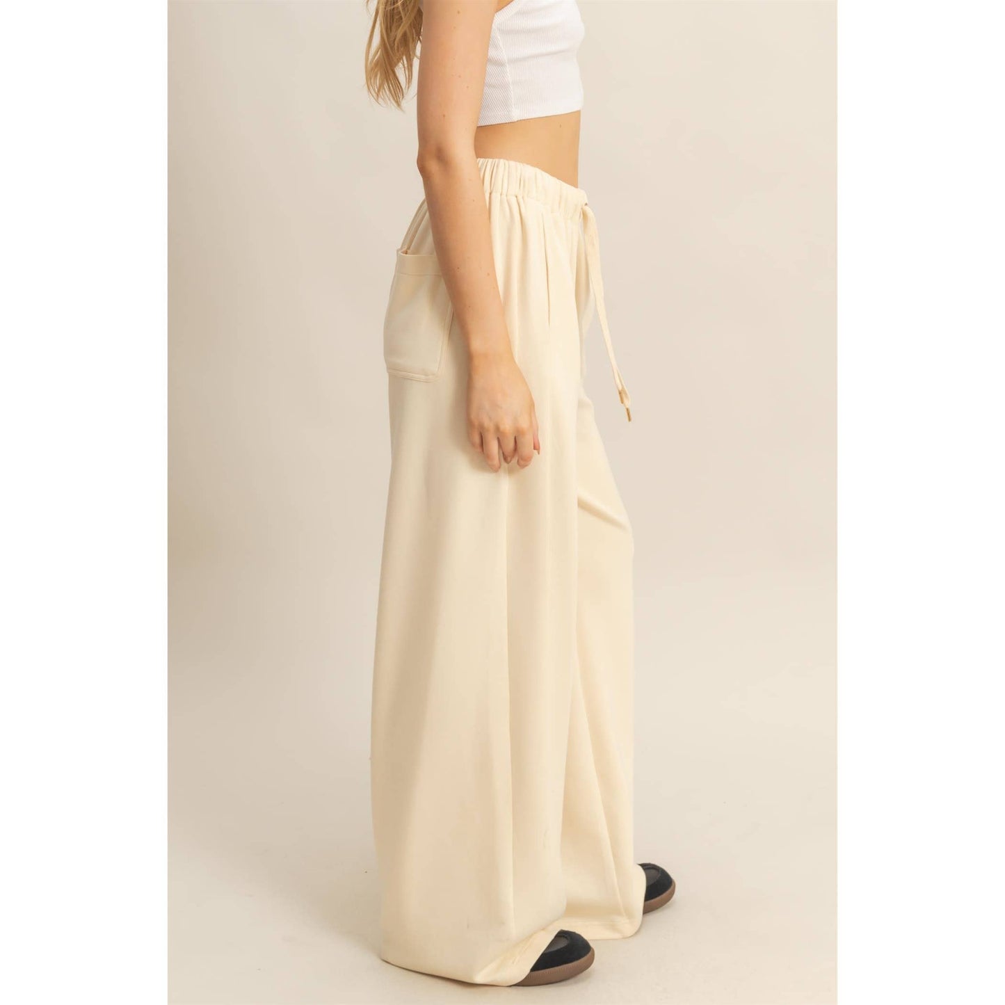 Knit Wide-Leg Trousers With Drawstring Waist  (SAGE GREEN)