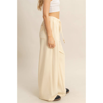Knit Wide-Leg Trousers With Drawstring Waist  (SAGE GREEN)