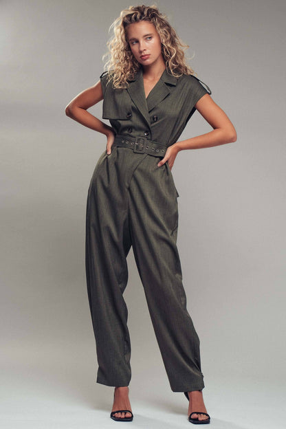 Utility Double-Breasted Belted Jumpsuit
