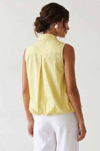Sleeveless Front Zip Bubble Top (Yellow)