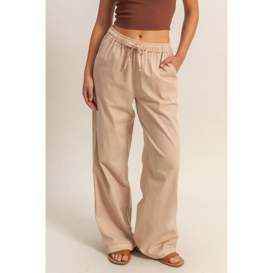 Drawstring Waist Straight Leg Pants (DARK TAUPE)
