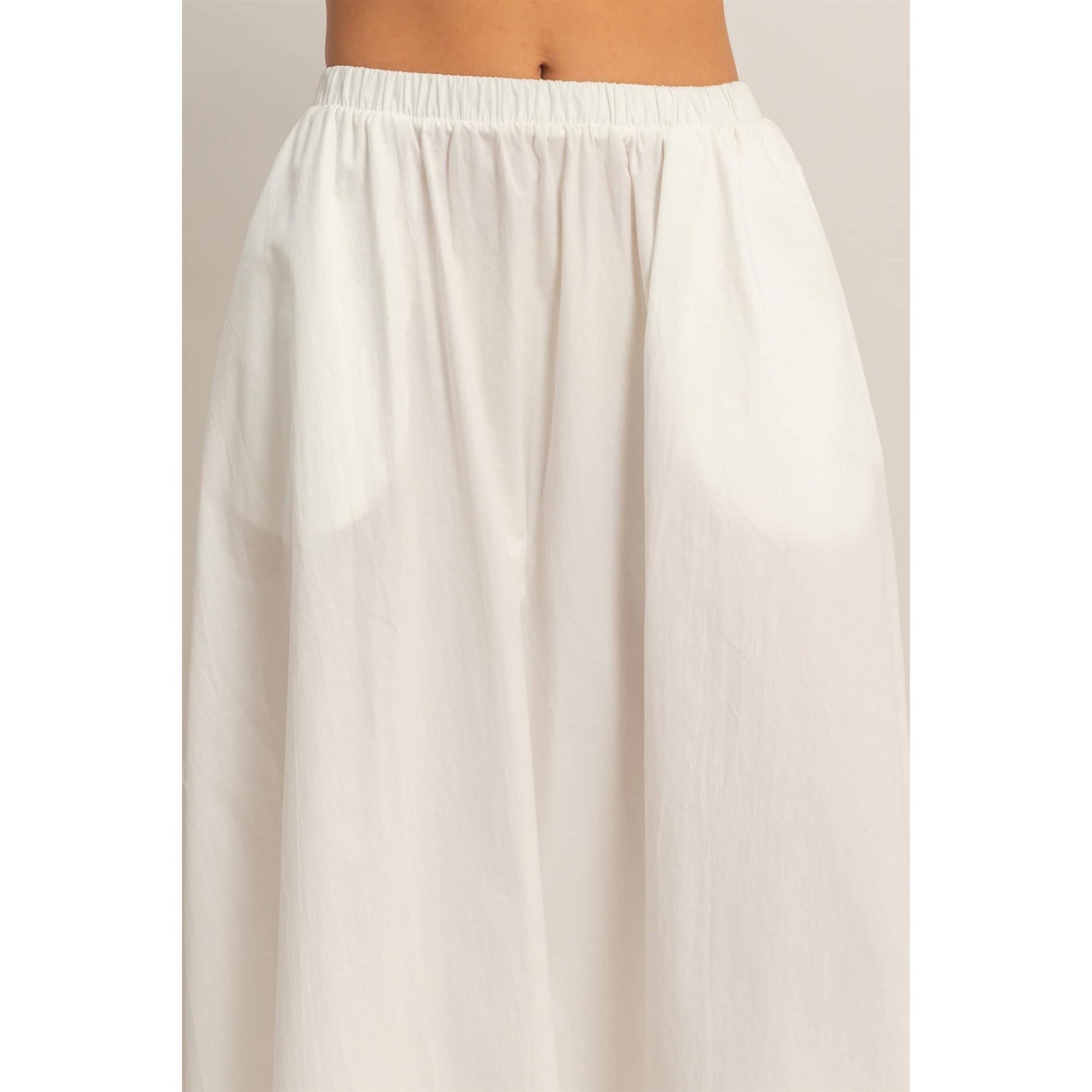 Elastic Waist Midi Poplin Skirt (White)