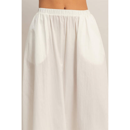 Elastic Waist Midi Poplin Skirt (White)