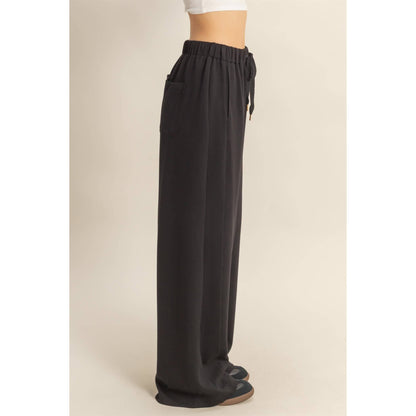 Knit Wide-Leg Trousers With Drawstring Waist  (SAGE GREEN)