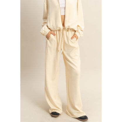 Knit Wide-Leg Trousers With Drawstring Waist  (SAGE GREEN)