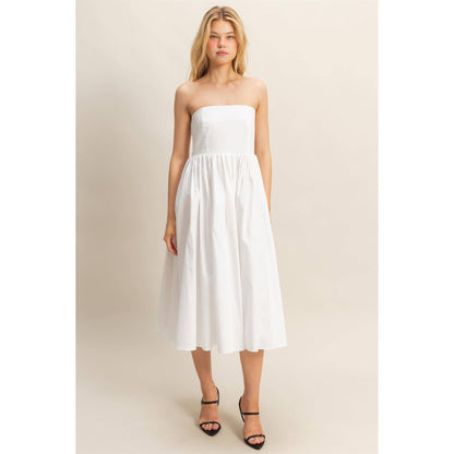 Elegant Fit And Flare Midi Dress: WHITE / S-M-L(2-2-2)