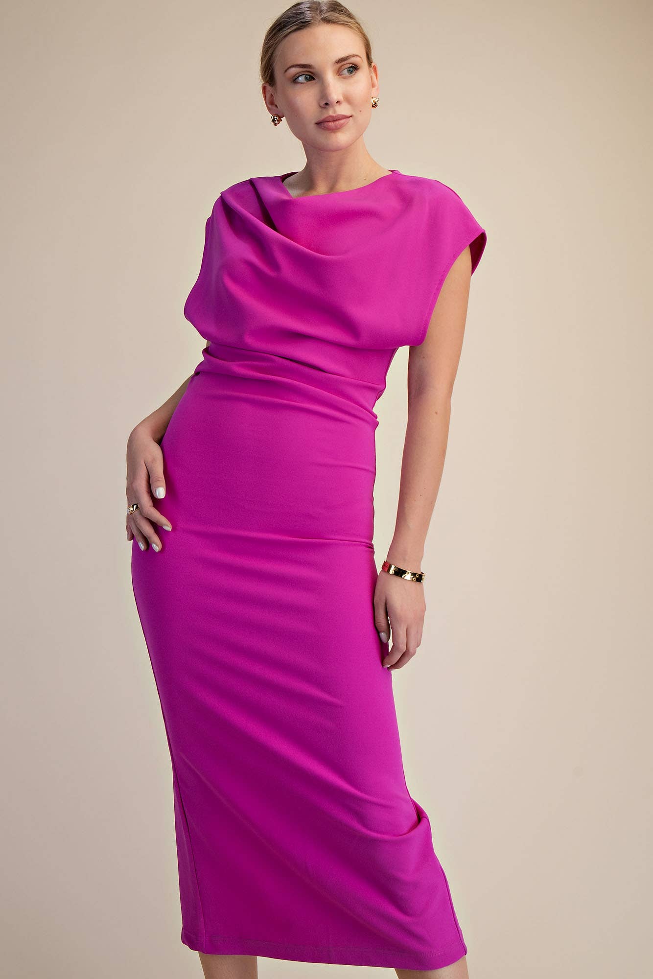 Long Draped Dress (Magenta)