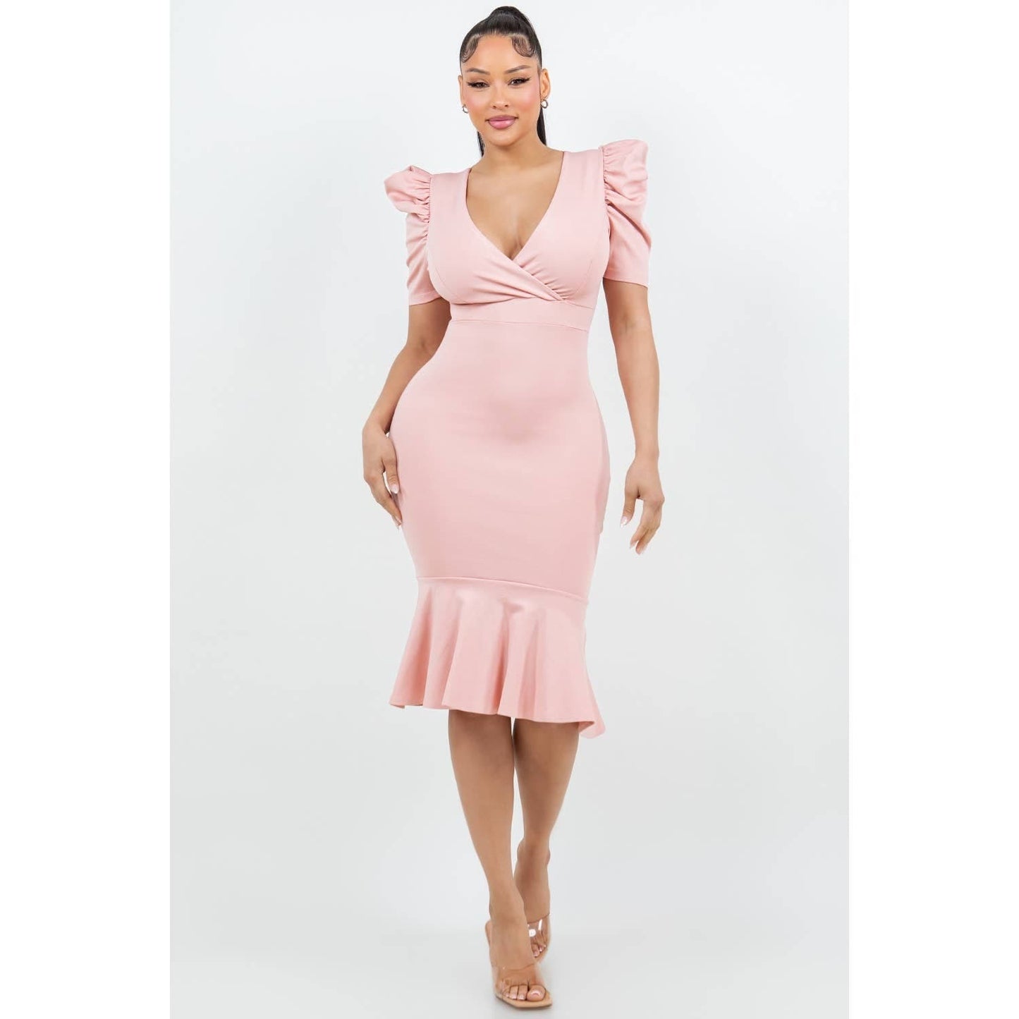 IVANNA PUFF SLEEVE MIDI DRESS