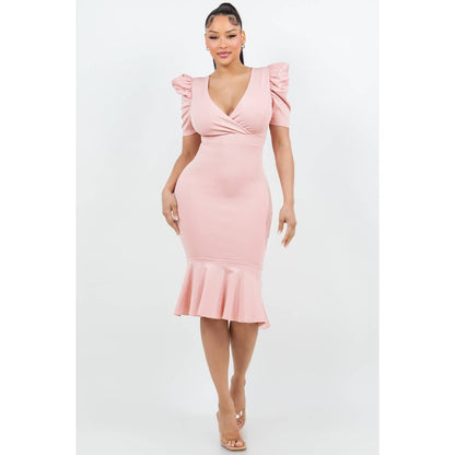 IVANNA PUFF SLEEVE MIDI DRESS