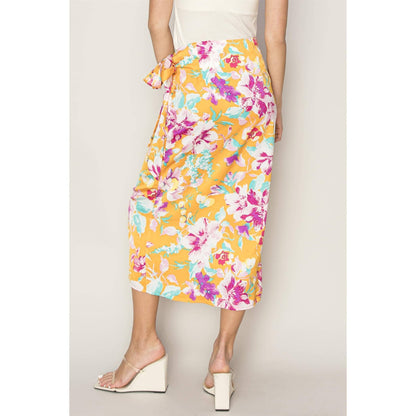 Floral Print Wrap And Tie Skirt (ORANGE)