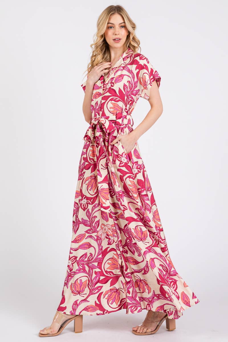 Short Sleeve Button-Down Maxi Dress