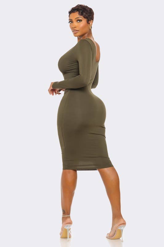 DOUBLE LAYERED LONGSLEEVE MIDI (OLIVE)