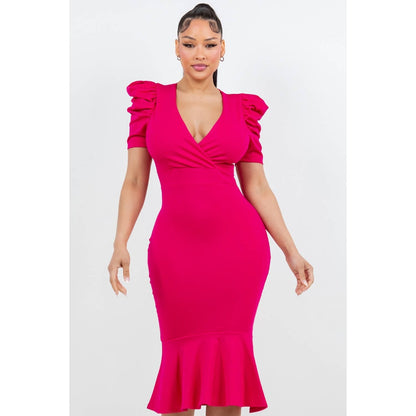 IVANNA PUFF SLEEVE MIDI DRESS