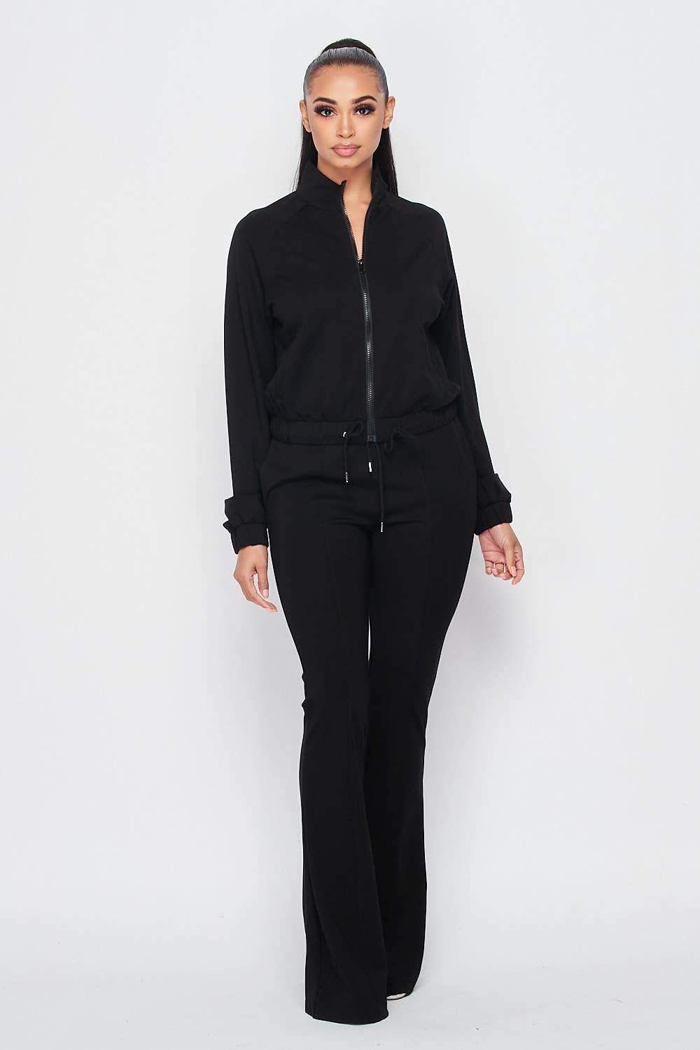 Simple Day Knit Track Jacket and Flare Pants Set