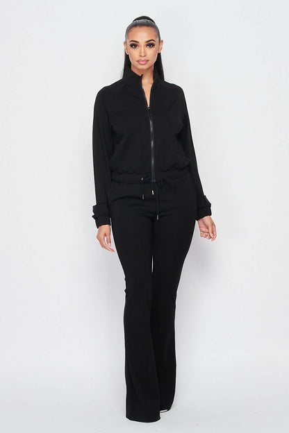 Simple Day Knit Track Jacket and Flare Pants Set