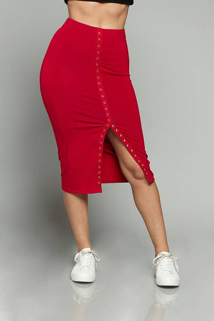 SNAP TAPE MIDI SKIRT (RED)