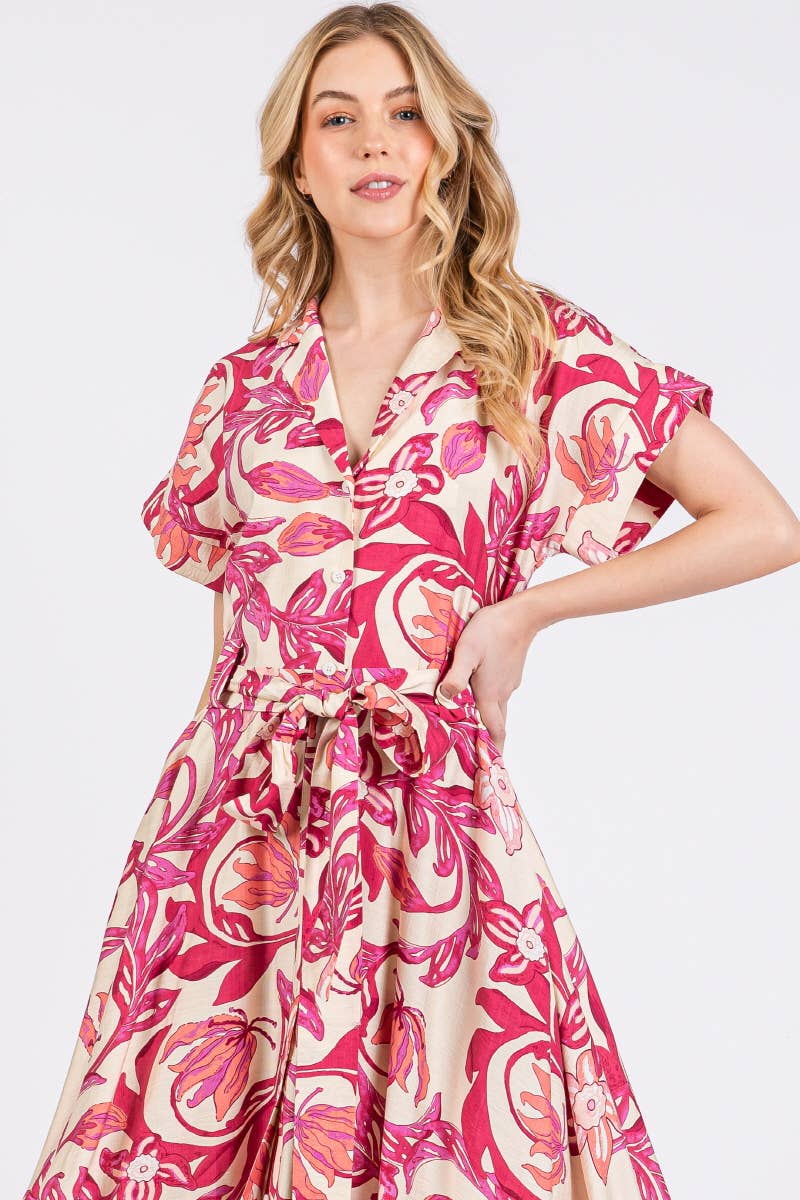 Short Sleeve Button-Down Maxi Dress