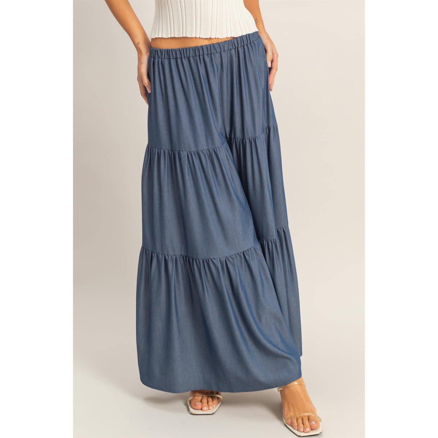 Elastic Waist 3-Tier Skirt