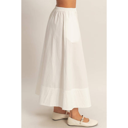 Elastic Waist Midi Poplin Skirt (White)
