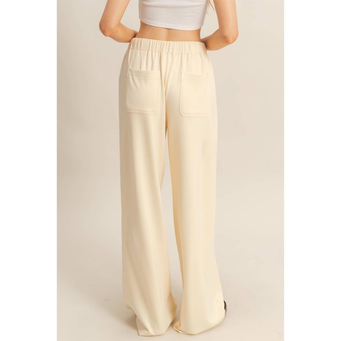 Knit Wide-Leg Trousers With Drawstring Waist  (SAGE GREEN)