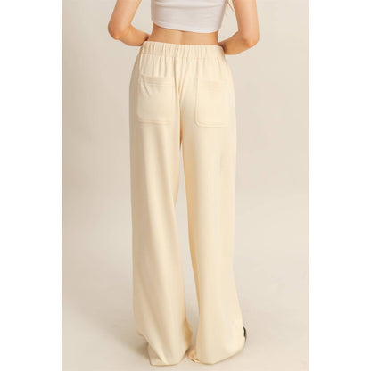 Knit Wide-Leg Trousers With Drawstring Waist  (SAGE GREEN)