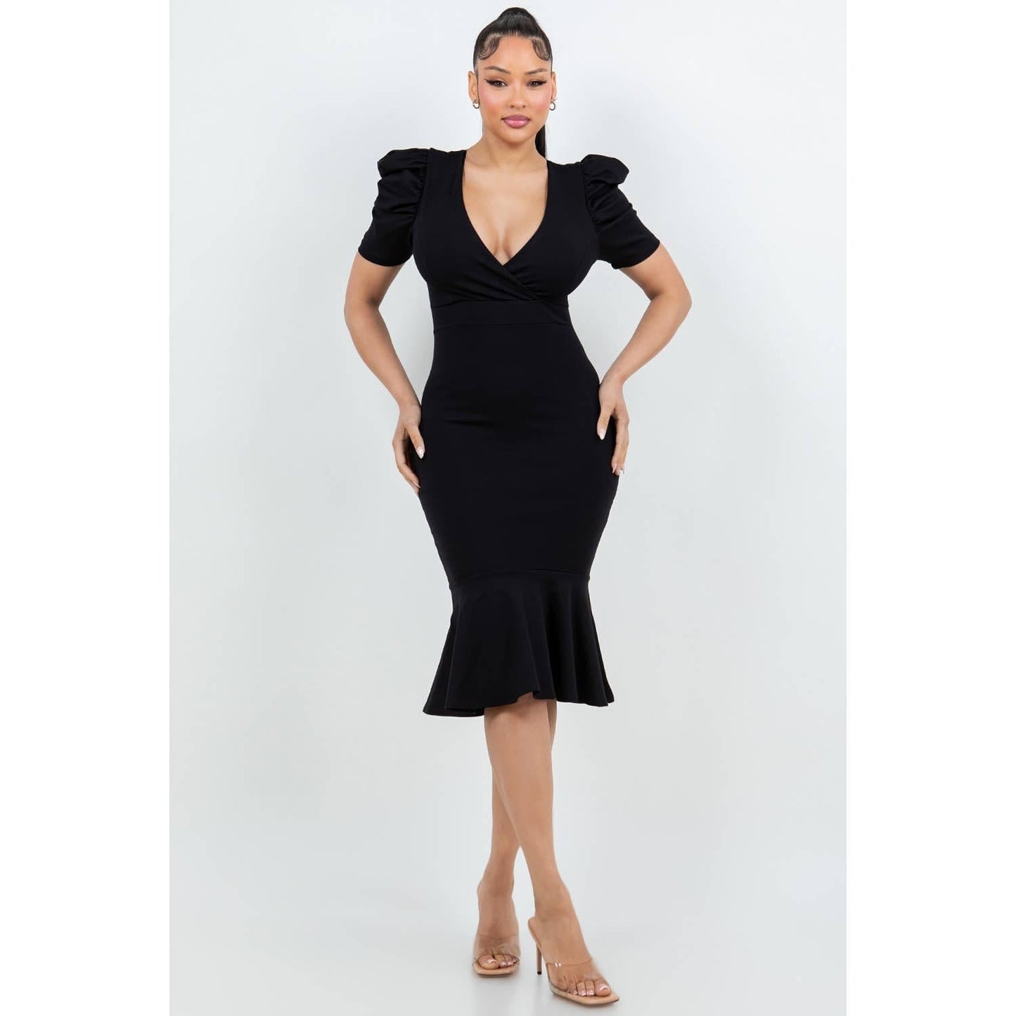 IVANNA PUFF SLEEVE MIDI DRESS