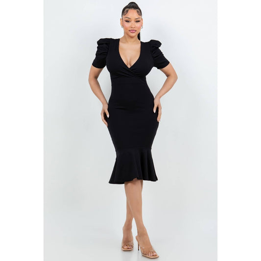 IVANNA PUFF SLEEVE MIDI DRESS