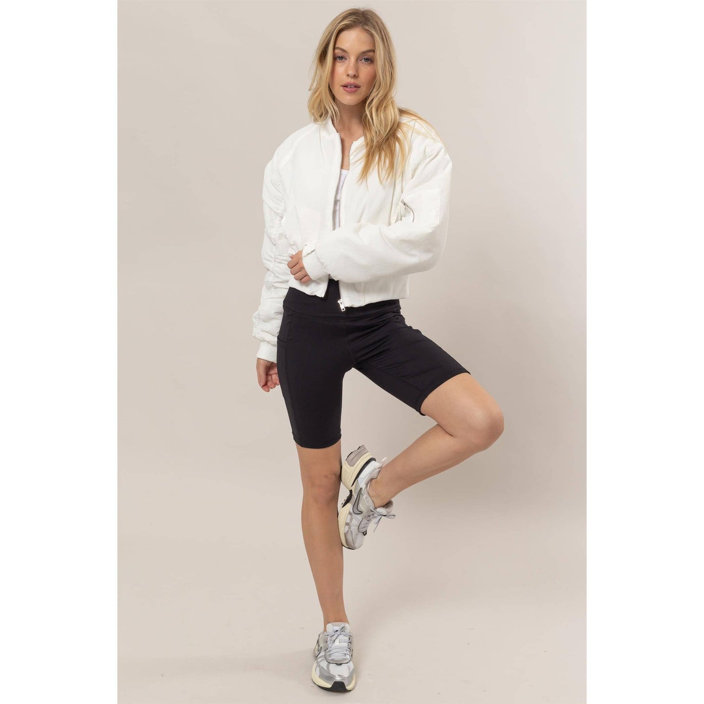 Ruched Bomber Puffer Jacket