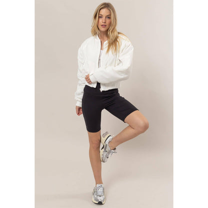 Ruched Bomber Puffer Jacket
