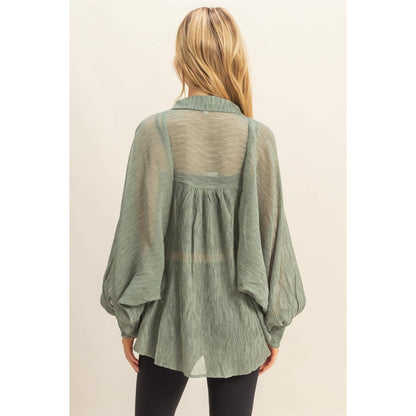 Chic Textured Button-Down Shirt (IVORY)