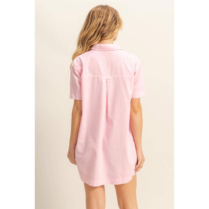 Half Button Up Short Sleeve Mini Dress (CREAM)